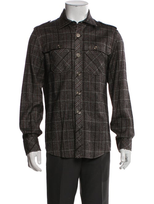 Gucci Web Accent Plaid Print Denim Shirt