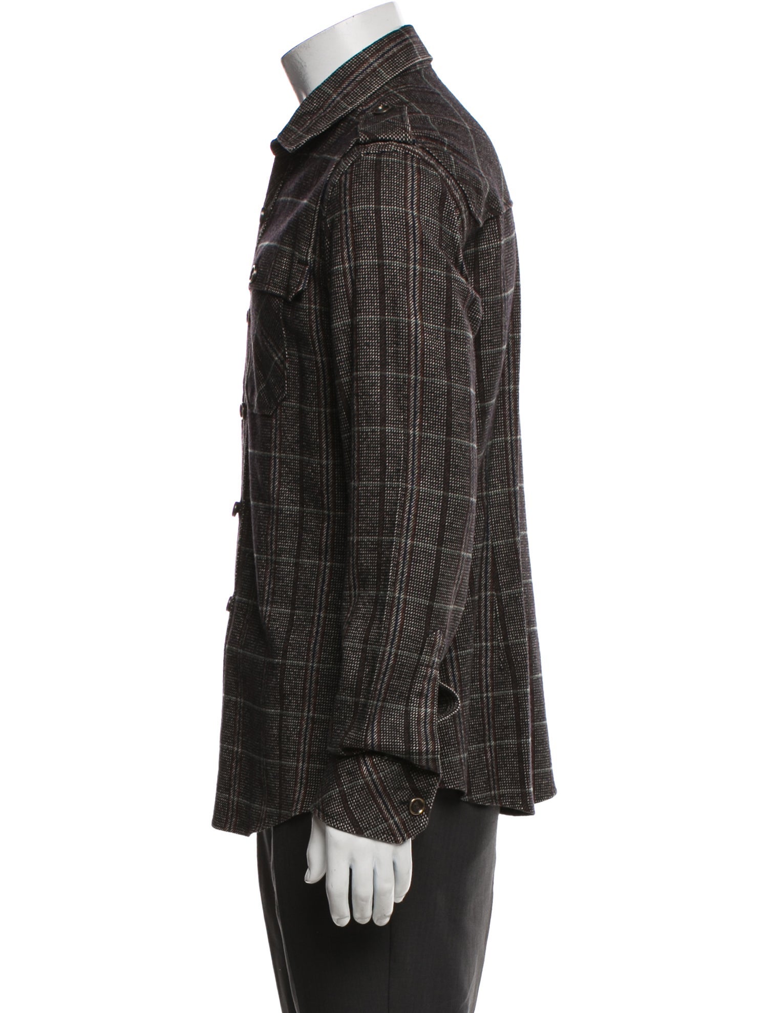 Gucci Web Accent Plaid Print Denim Shirt