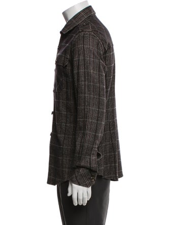 Gucci Web Accent Plaid Print Denim Shirt