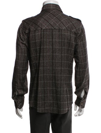 Gucci Web Accent Plaid Print Denim Shirt