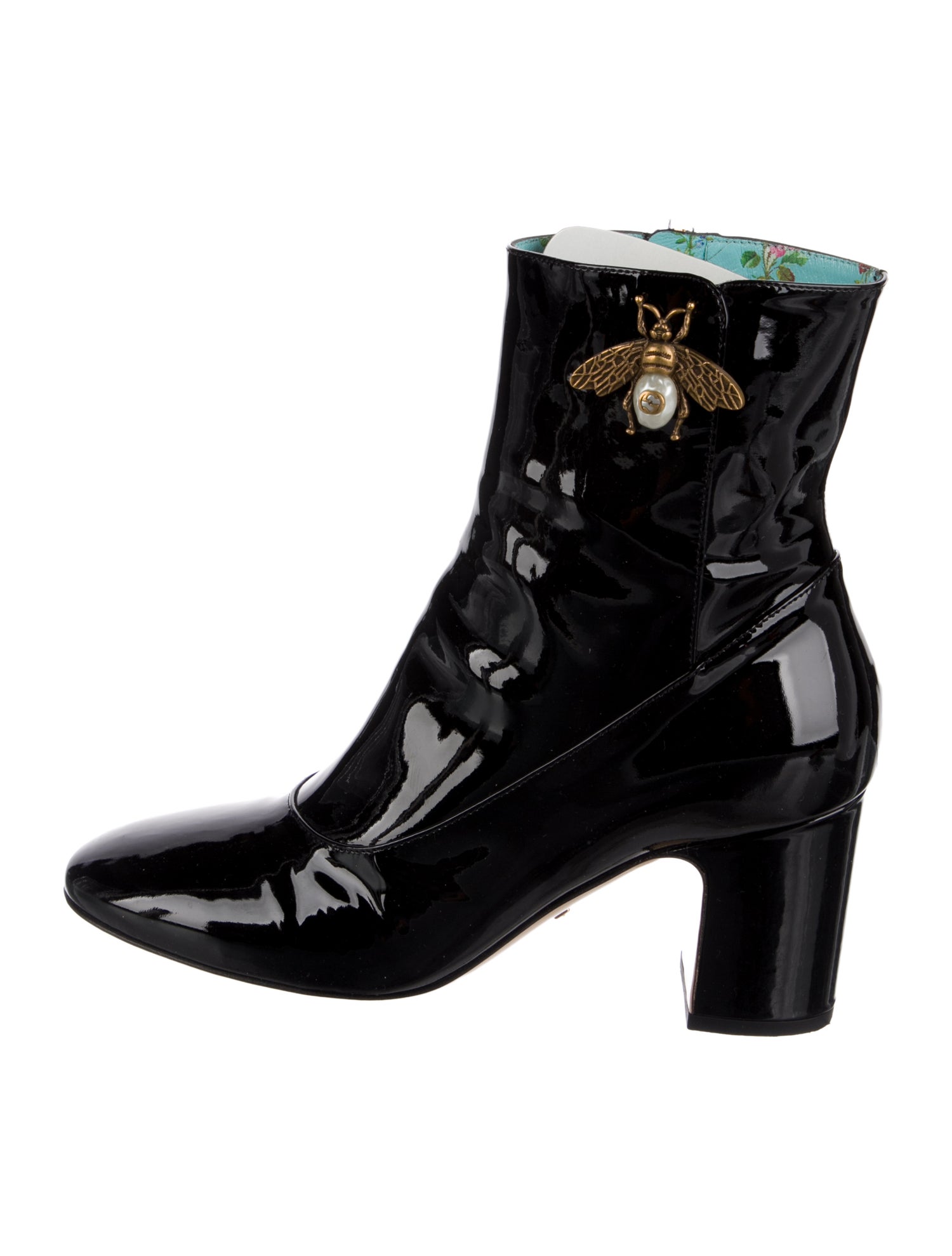 Gucci Faux Pearl Accents Patent Leather Boots
