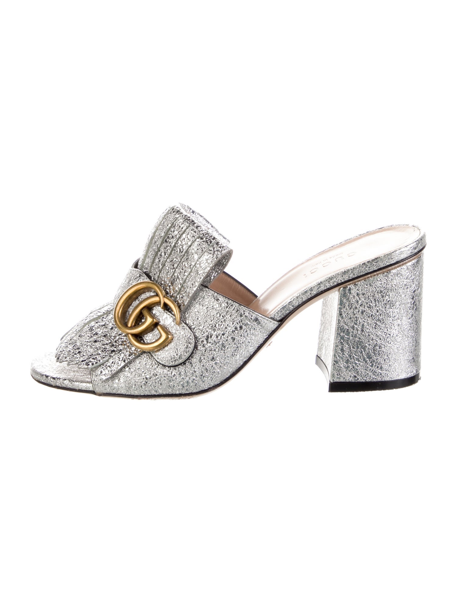 Gucci Double G Logo Leather Slides