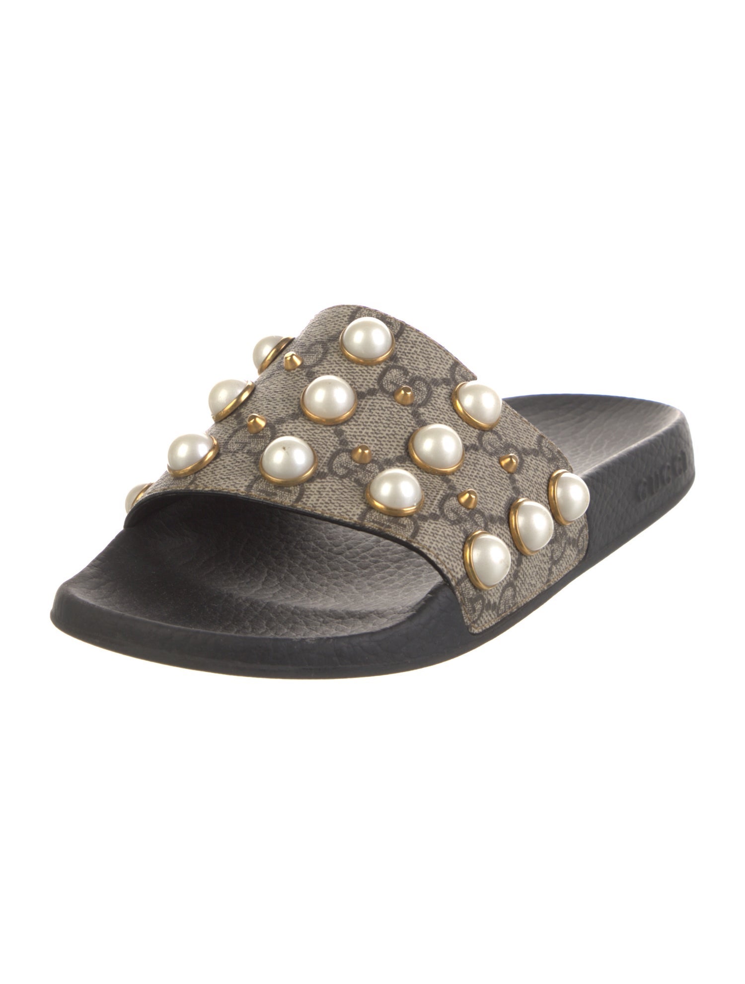 Gucci Faux Pearl Accents Studded Accents Slides