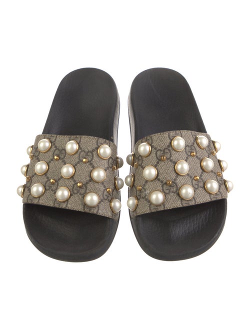 Gucci Faux Pearl Accents Studded Accents Slides