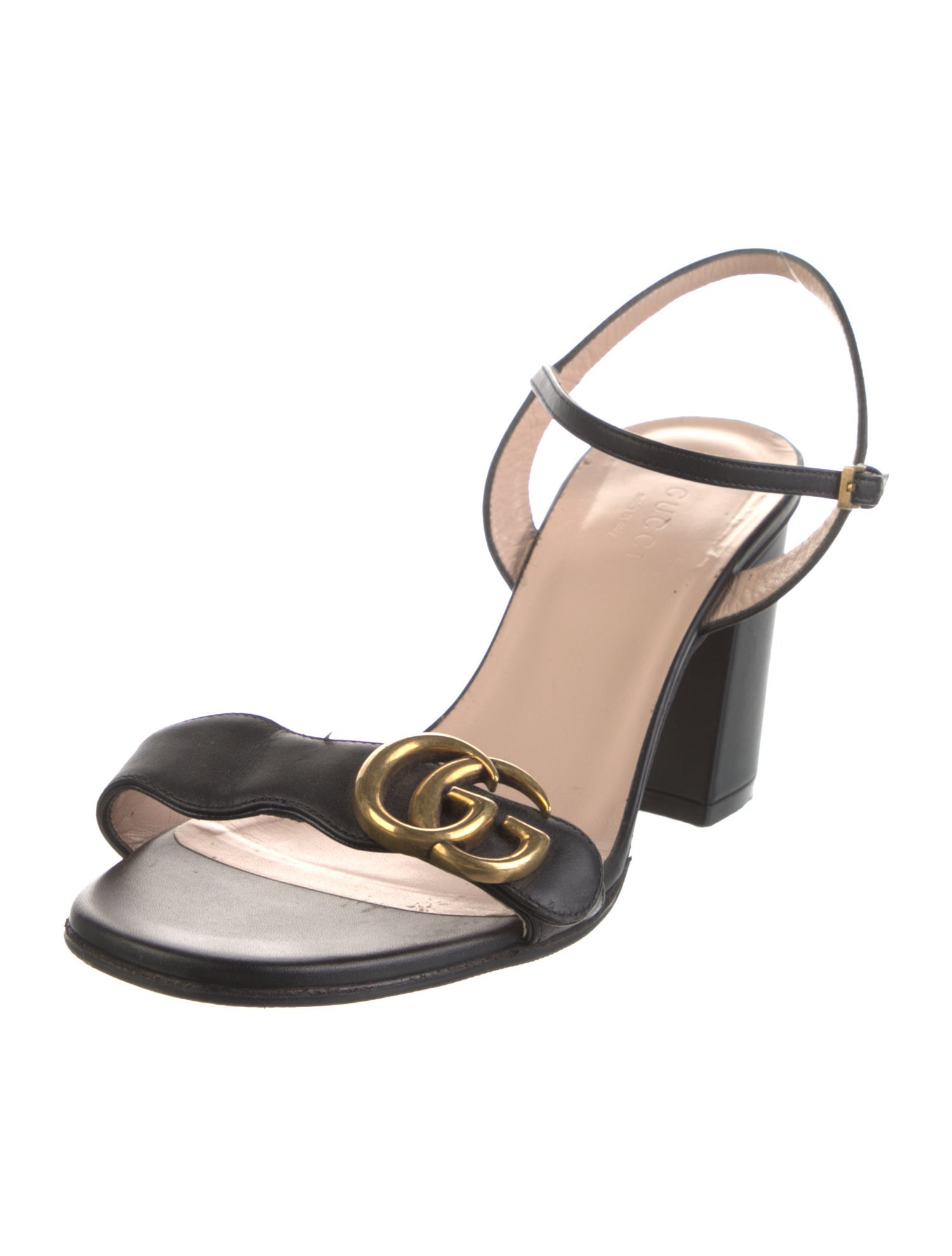 Gucci Double G Logo Leather Slingback Sandals