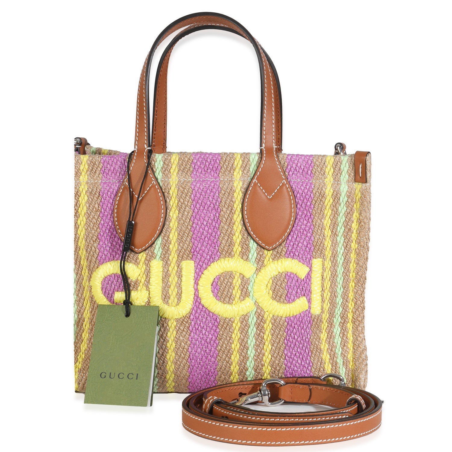 Gucci Raffia Embroidered Vertical Tote w/ Tags