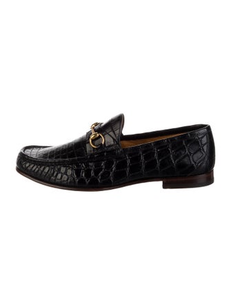 Gucci Horsebit Accent Crocodile Dress Loafers