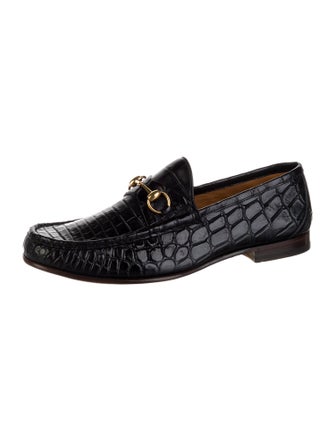 Gucci Horsebit Accent Crocodile Dress Loafers
