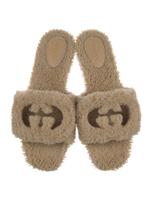 Gucci Interlocking G Logo Shearling Slides