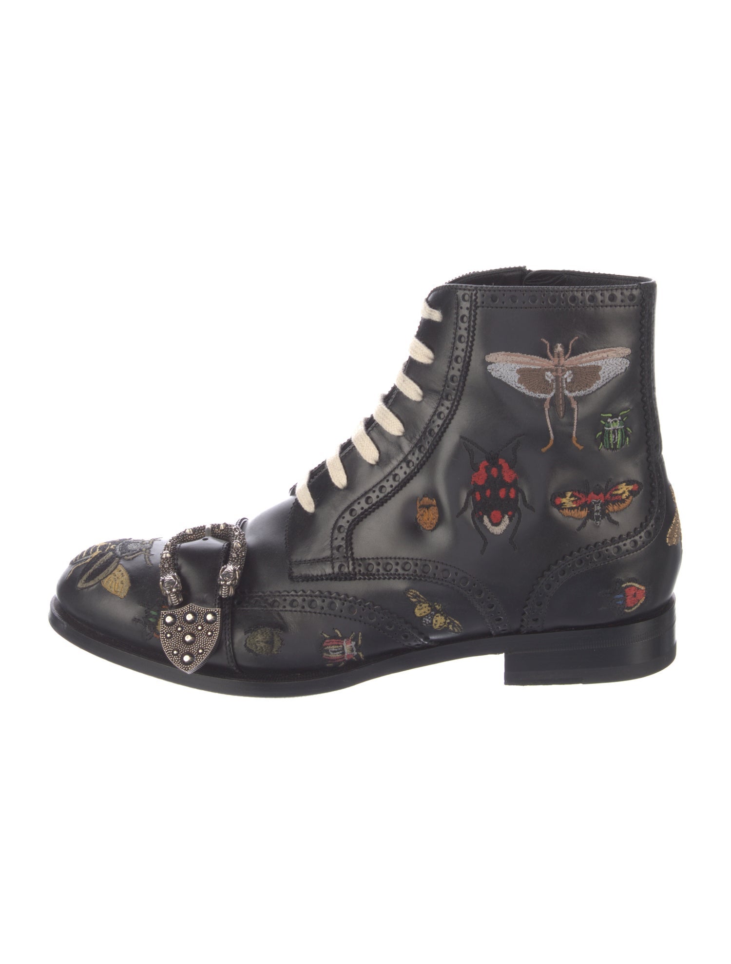 Gucci Bee Accent Leather Lace-Up Boots