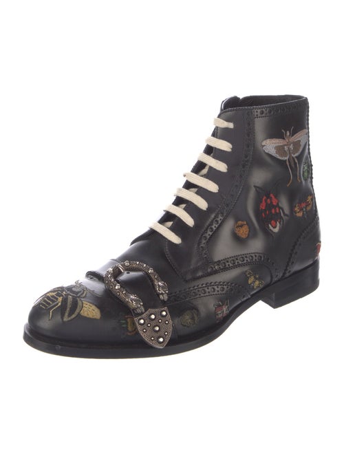 Gucci Bee Accent Leather Lace-Up Boots