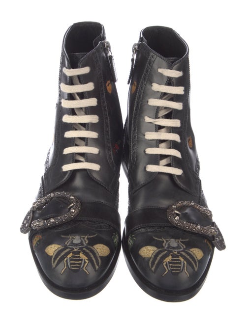 Gucci Bee Accent Leather Lace-Up Boots