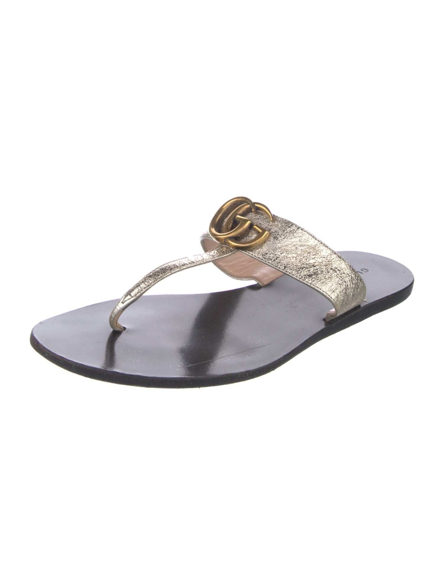 Gucci Double G Logo Leather Slides