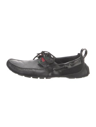 Gucci Web Accent Leather Boat Shoes
