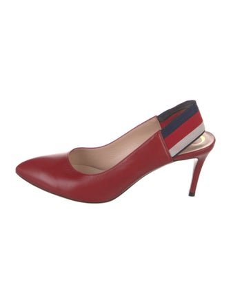 Gucci Sylvie Web Accent Leather Slingback Pumps