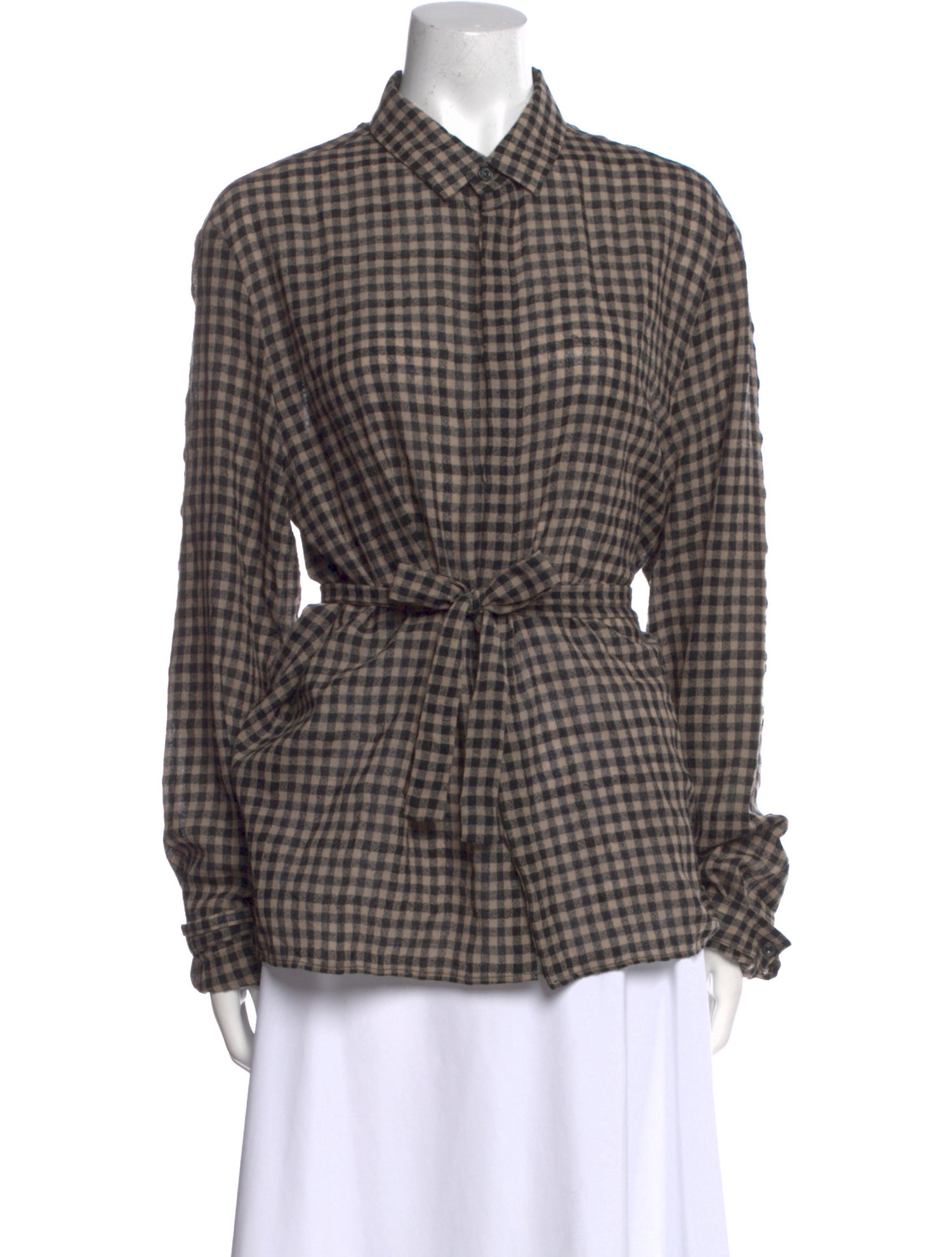 Gucci Wool Plaid Print Button-Up Top