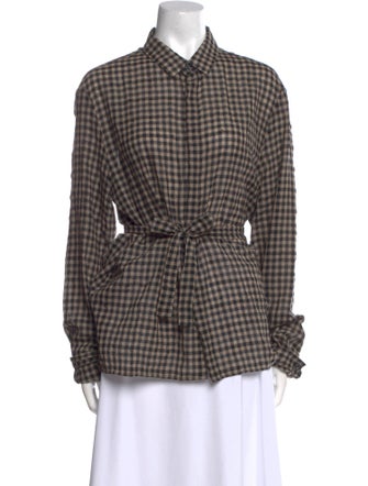 Gucci Wool Plaid Print Button-Up Top