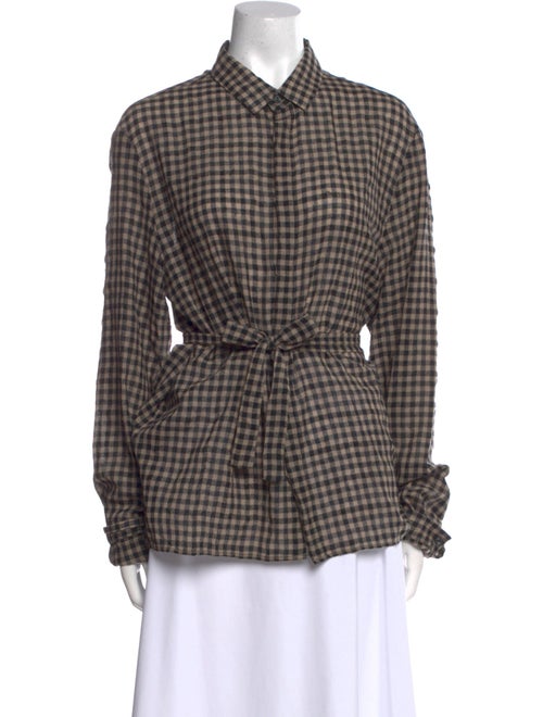Gucci Wool Plaid Print Button-Up Top