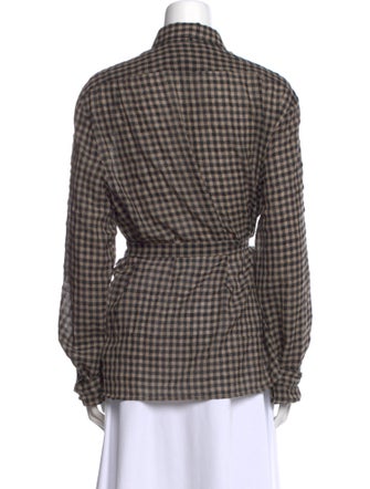 Gucci Wool Plaid Print Button-Up Top