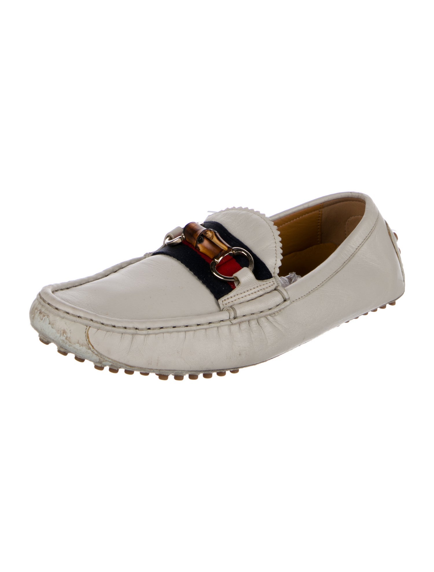 Gucci Web Accent Leather Loafers