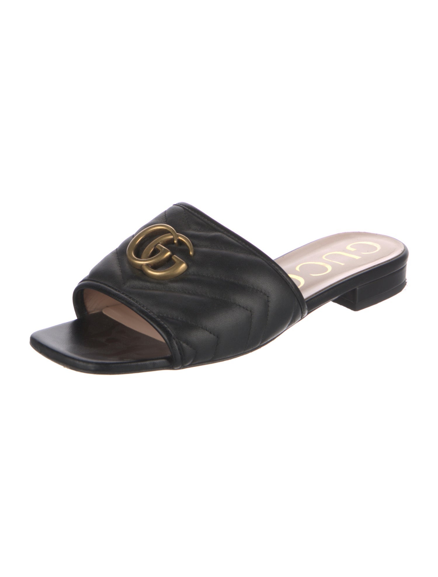 Gucci Double G Logo Leather Slides