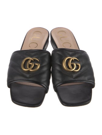 Gucci Double G Logo Leather Slides