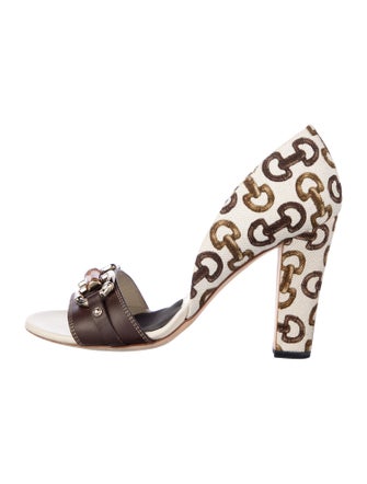 Gucci Horsebit Accent Canvas D'Orsay Pumps