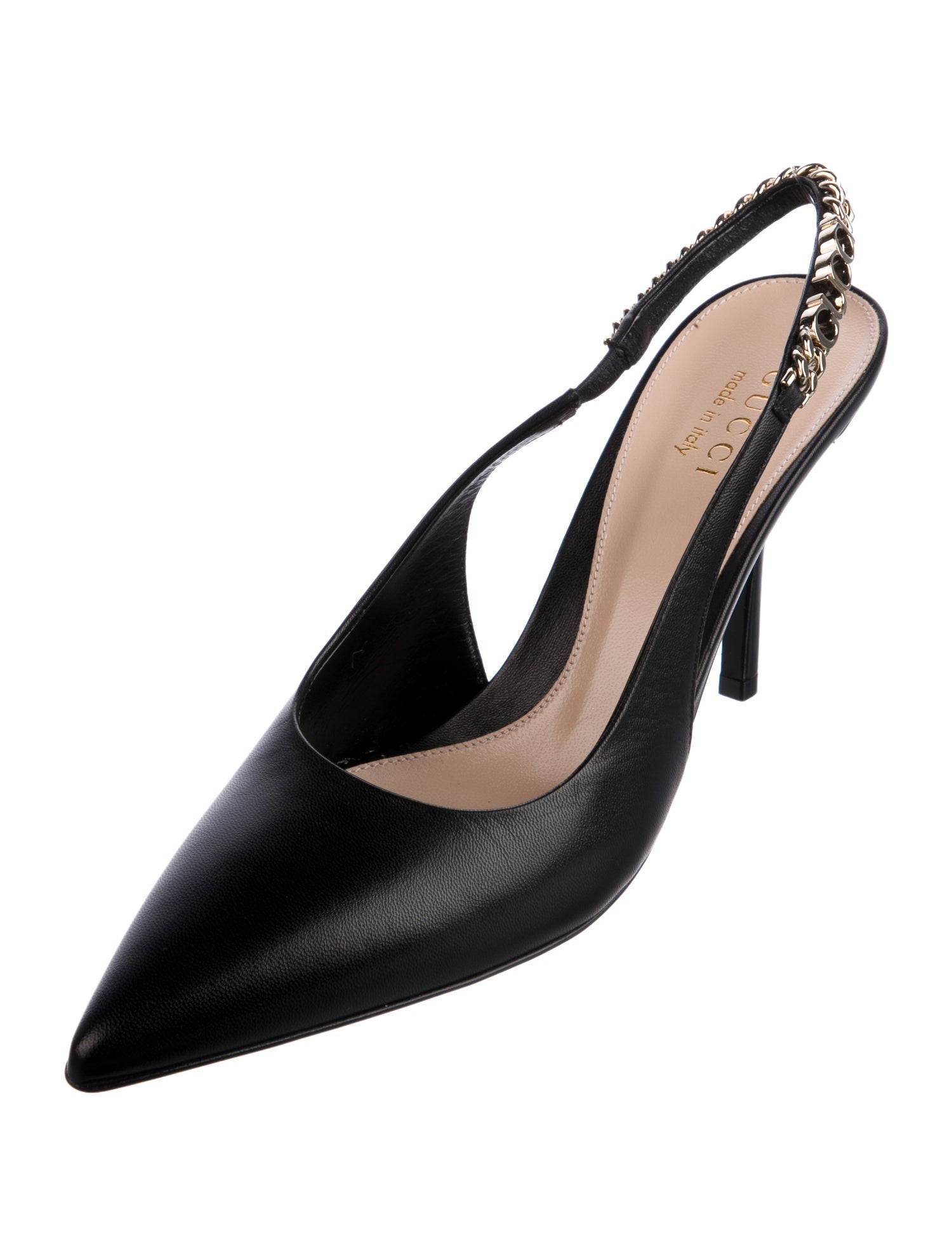 Gucci Interlocking G Logo Leather Slingback Pumps