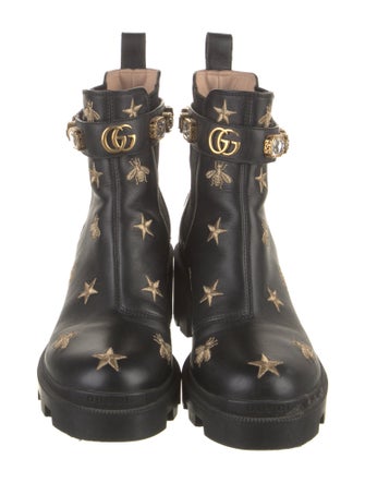 Gucci Double G Logo Leather Combat Boots