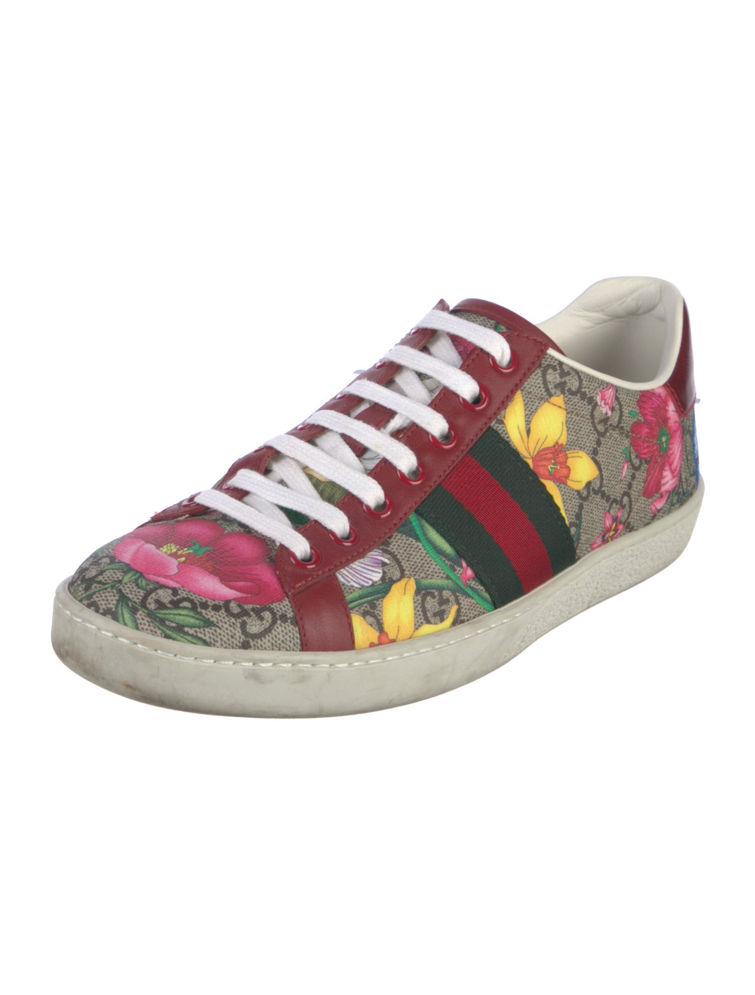 Gucci Flora Print Leather Trim Embellishment Sneakers