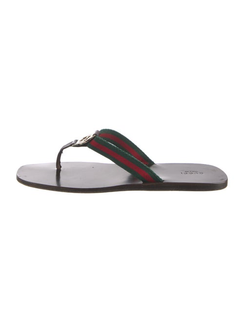 Gucci Web Accent Leather Trim Embellishment Slides