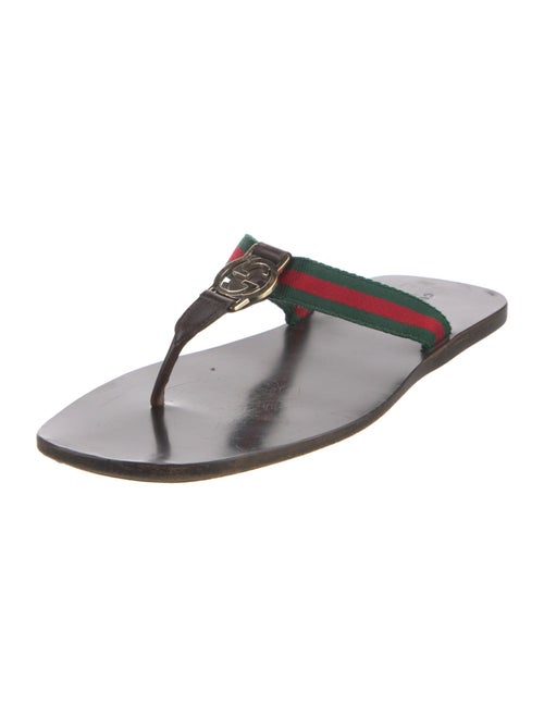 Gucci Web Accent Leather Trim Embellishment Slides