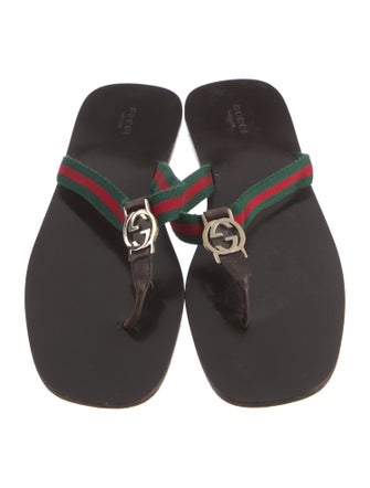 Gucci Web Accent Leather Trim Embellishment Slides
