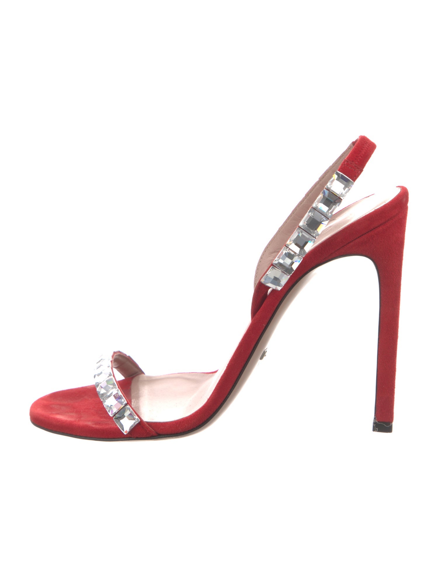 Gucci Suede Crystal Embellishments Slingback Sandals