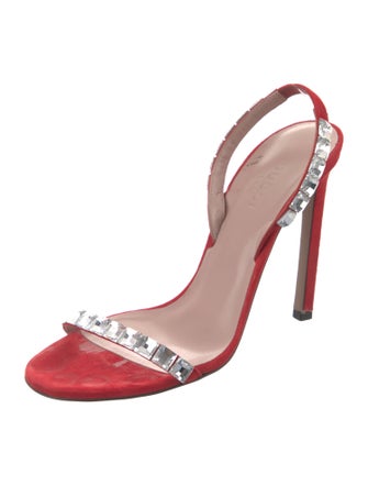 Gucci Suede Crystal Embellishments Slingback Sandals