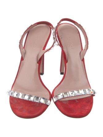 Gucci Suede Crystal Embellishments Slingback Sandals