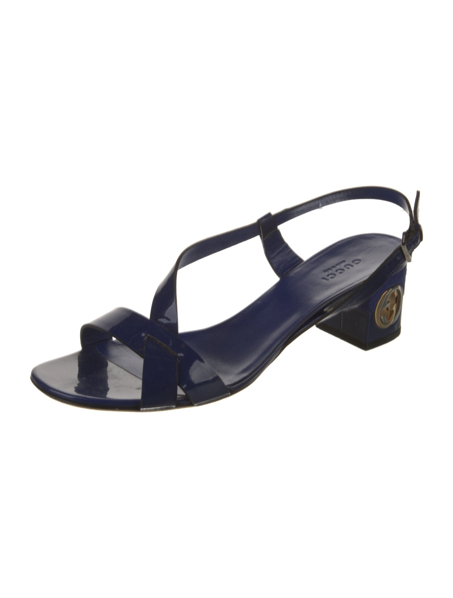 Gucci Interlocking G Logo Patent Leather Slingback Sandals