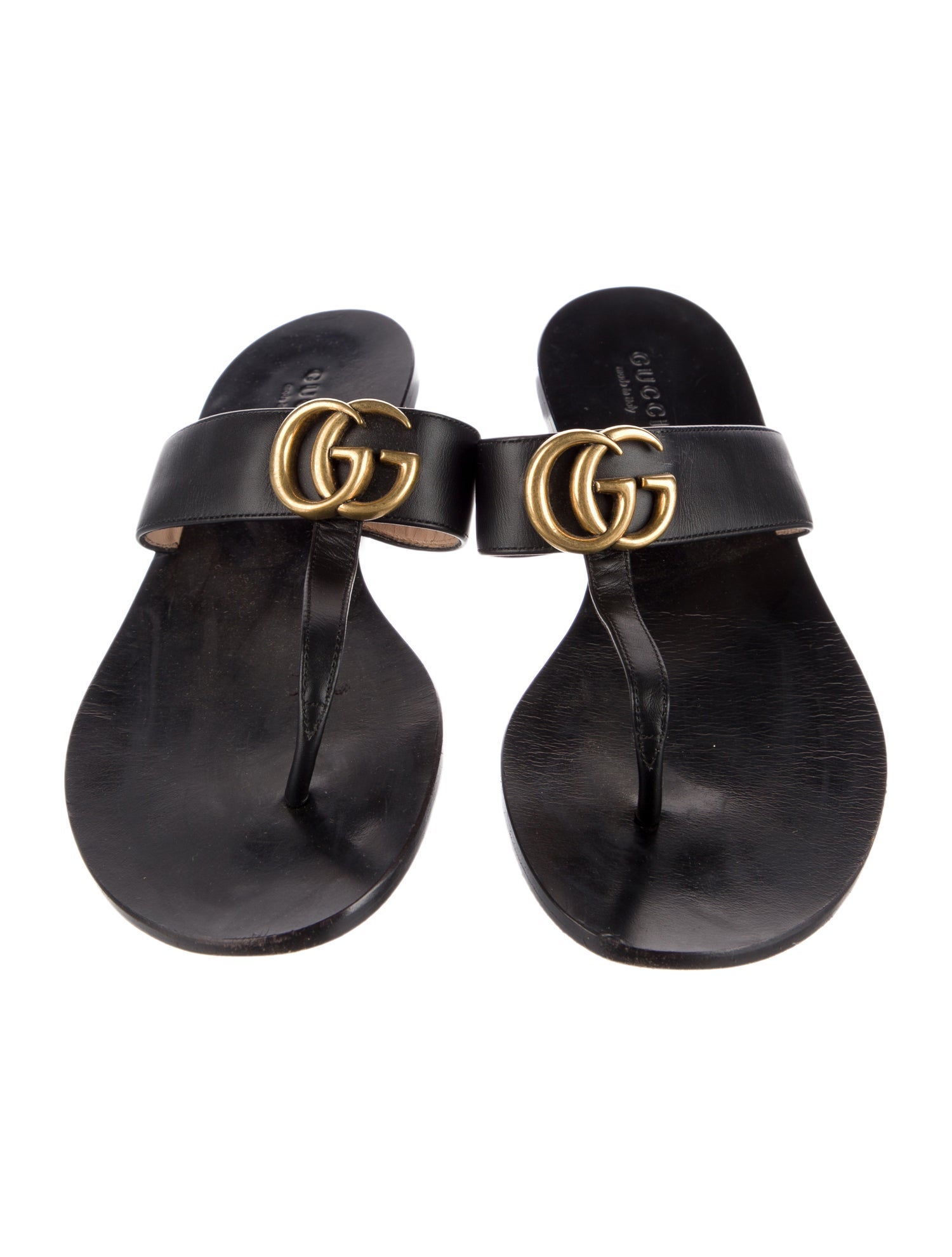 Gucci Double G Logo Leather Flip Flops