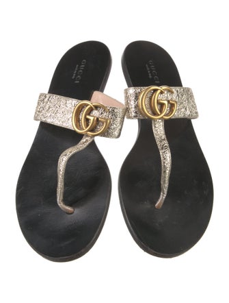 Gucci Double G Logo Leather Slides