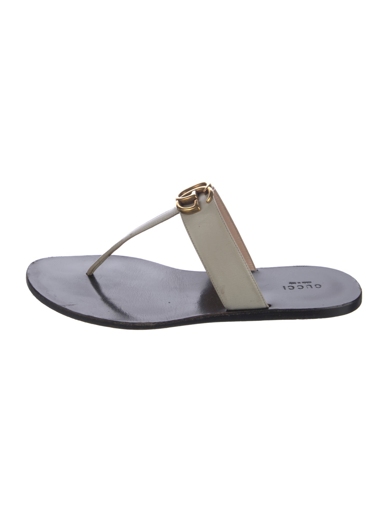 Gucci Double G Logo Leather T-Strap Sandals