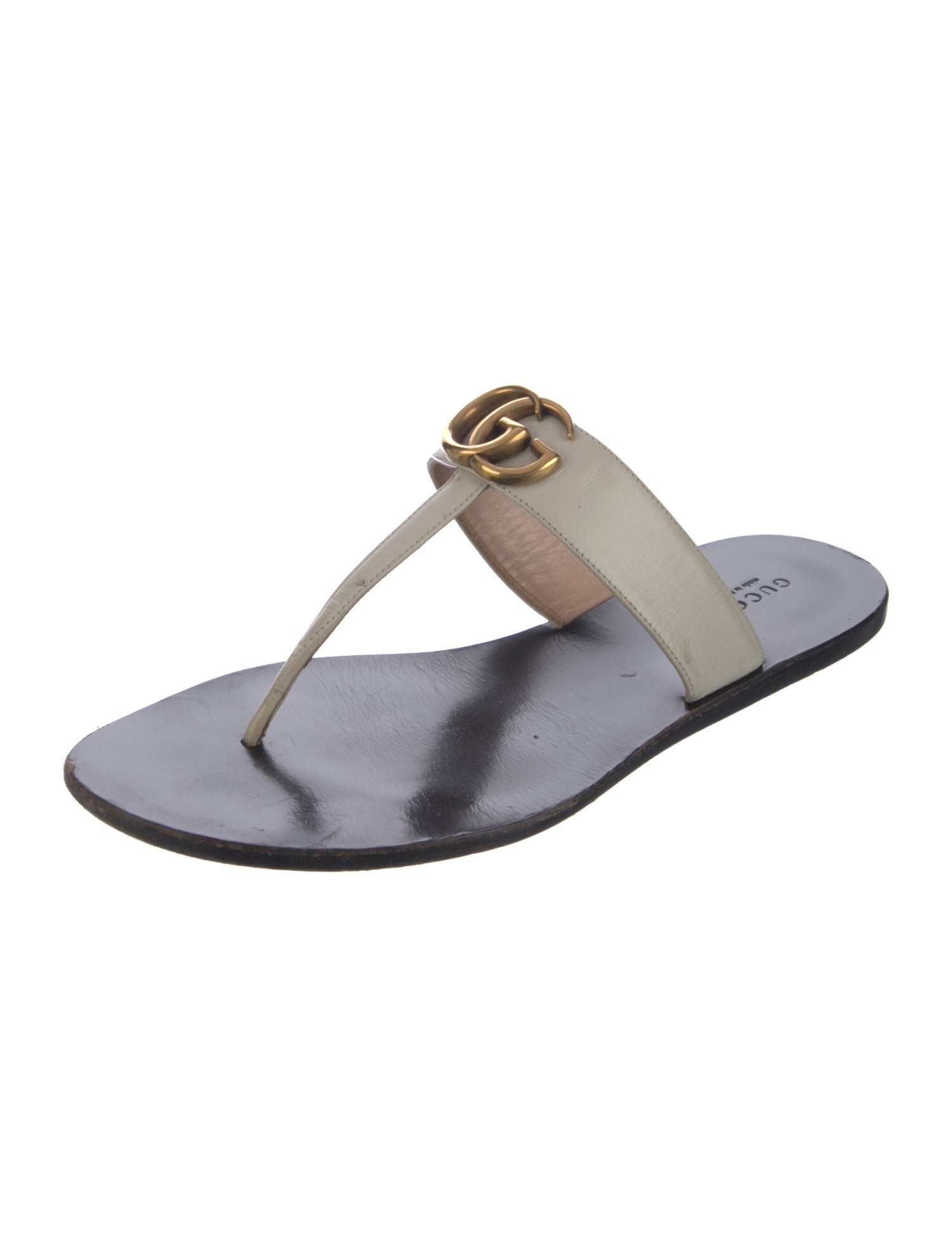 Gucci Double G Logo Leather T-Strap Sandals