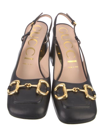 Gucci Horsebit Accent Leather Slingback Pumps