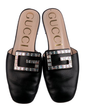 Gucci Leather Crystal Embellishments Mules