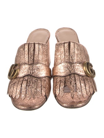 Gucci Leather Fringe Trim Accent Slides