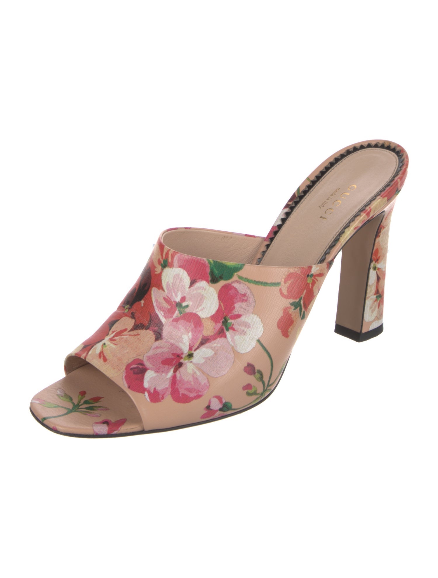 Gucci Blooms Print Leather Slides