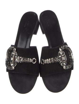Gucci Hasler Horsebit Accent Suede Slides