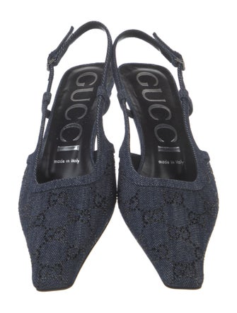 Gucci GG Logo Denim Slingback Pumps