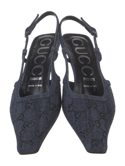 Gucci GG Logo Denim Slingback Pumps