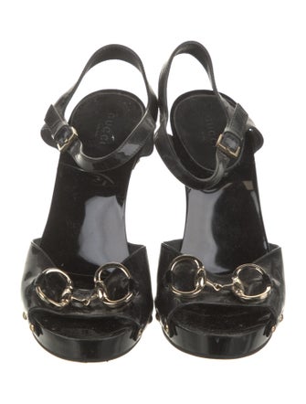 Gucci Horsebit Accent Patent Leather Slingback Pumps