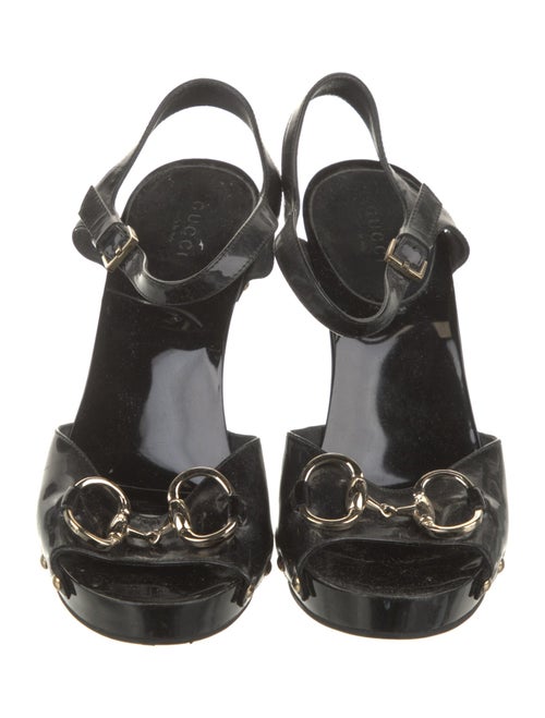 Gucci Horsebit Accent Patent Leather Slingback Pumps